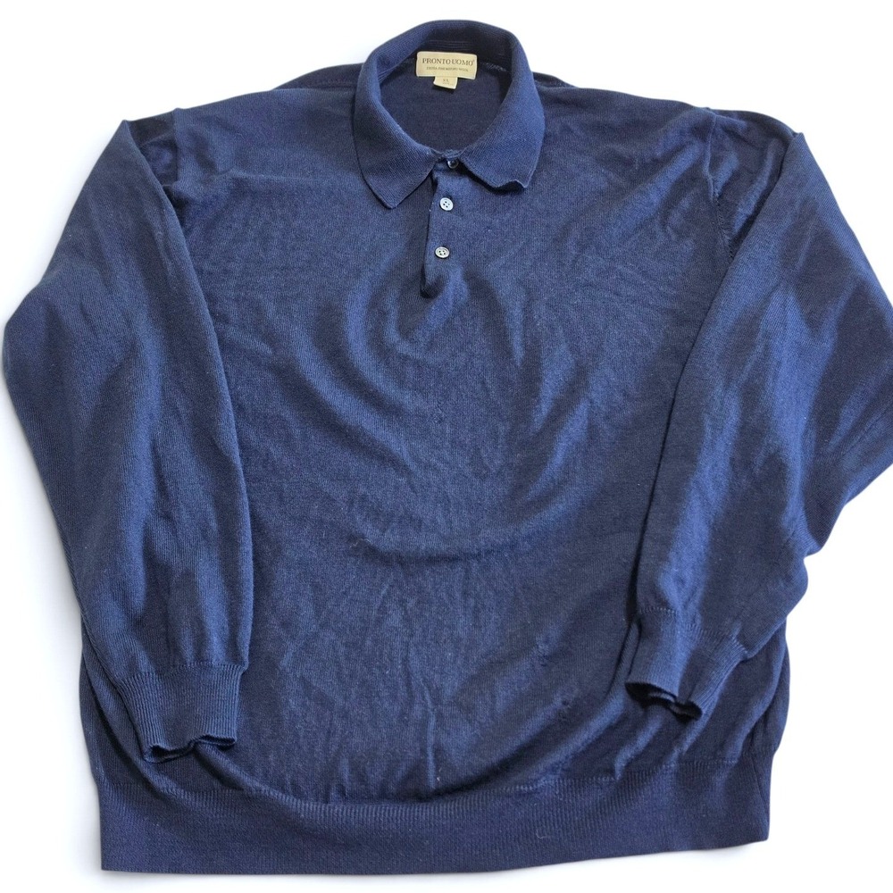 Pronto Uomo Extra Fine Merino Wool Long Sleeve Sweater Men's XL Navy *sm flaws*